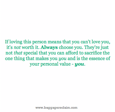 If loving this person means that you can't love you, it's not worth it. Always choose you. They're just not that special that you can afford to sacrifice the one thing that makes you you and is the essence of your personal value - you.