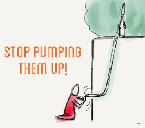 STOP PUMPING THEM UP! PERSON PUMPING AIR AROUND SOMEONE ON A PEDESTAL