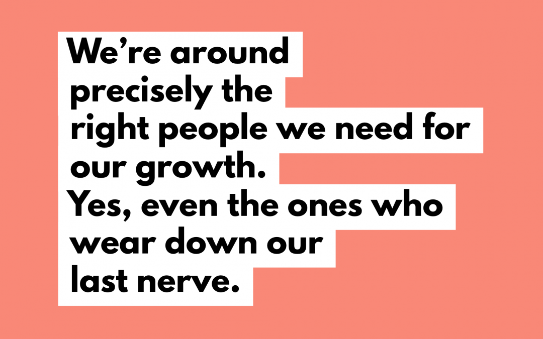 we're around exactly the right people we need for our growth. Yes even the ones who wear down our last nerve. quote by Natalie Lue