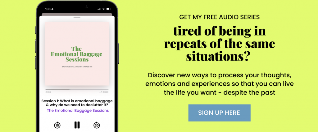 Tired of being held back by the past? - Discover new ways to process your thoughts, emotions and experiences so that you can live the life you want - despite the past - Get my FREE Emotional Baggage Audio Sessions - Download Now - Natalie Lue - neon